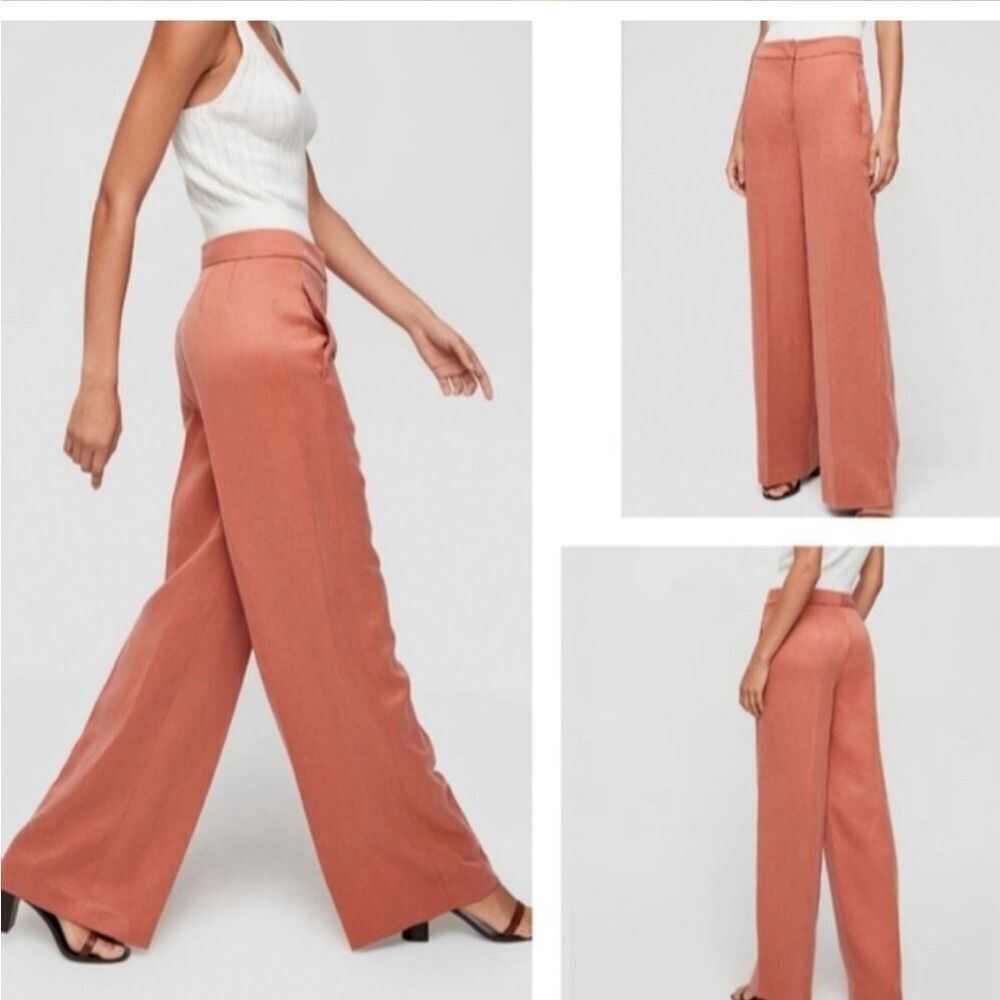 Aritzia Wilfred Effortless Linen Wide Leg Pant Warm Sienna Red- Size 0